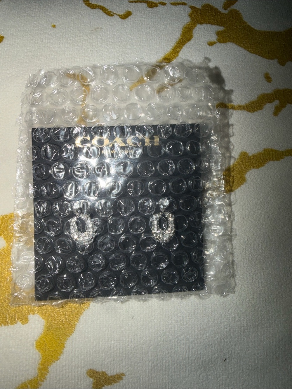 COACH Crystal Pave Silver-Tone Logo Stud Earrings - Picture 5 of 5